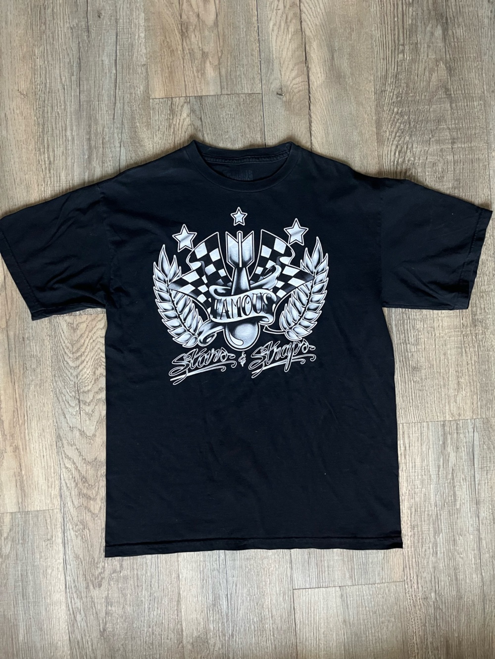 Famous Stars & Straps Black Short-Sleeve Tee with White Winged Check Graphic